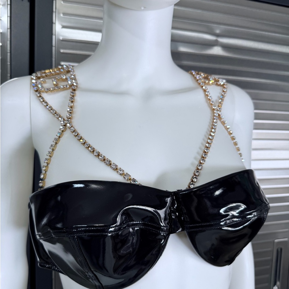 GCDS Crystal Latex Bra Bralette Embellished - Picture 2 of 14